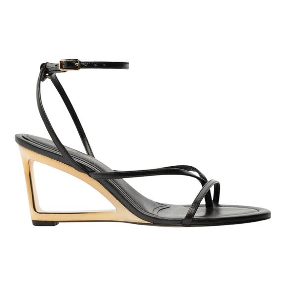 Arezzo Women's Frankie High Geometric Wedge Thong Sandals Black Size 7 1/2 - Picture 2 of 4